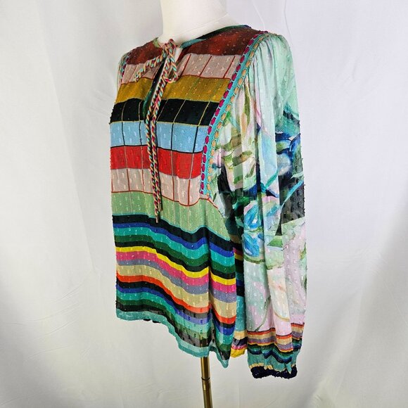 Bl^nk Elouera Peasant Blouse X-Small Oversuzed Stripe Embroidered Boho - Picture 6 of 12